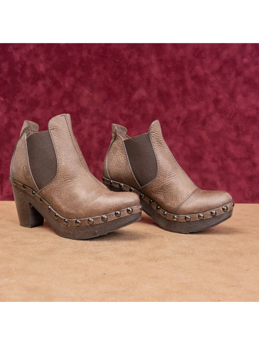 Pedro Garcia Women Brown Leather Studded Platform Chelsea Boots sz 6US EUR37